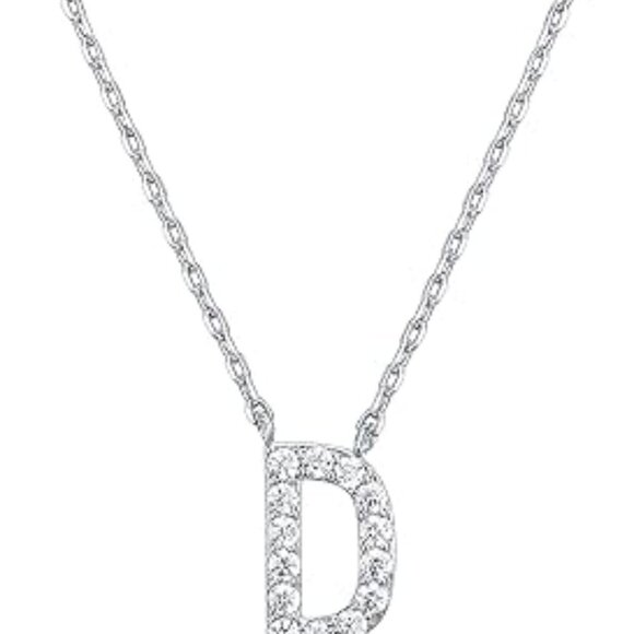 14K White Gold Initial Necklace Letter Dainty Diamond Gift Present A - O - Picture 4 of 16